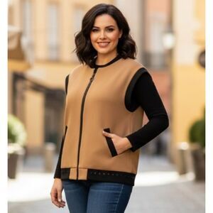 Indies Zip Camel Vest NWT Gilet Bunny Animal Print Rhinestones Retail $169 S/M